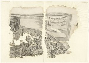 Angolo in alto a destra di una stampa della scena di Cebes (Tabula Cebetis Carta Vitae) da Philips Galle