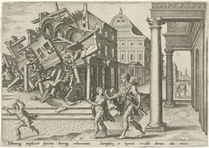 Sansone distrugge il tempio dei Filistei da Philips Galle