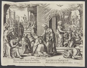 San Pietro, San Giovanni e San Filippo impongono le mani sui battezzati a Samaria da Philips Galle