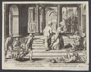 San Pietro guarisce lo storpio alla porta bella da Philips Galle