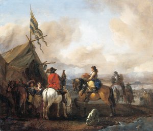 Un accampamento militare con cavalieri