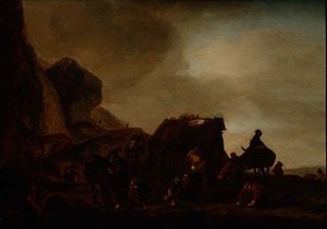 Viaggiatori e mendicanti vicino a una capanna in rovina da Philips Wouwermans or Wouwerman