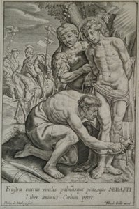 San Sebastiano viene legato a un albero da due soldati da Philips van Mallery