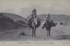 Viaggiatori nel Sahara algerino sulla strada da Biskra a El Kantara (foto in bianco e nero) da Photographer French