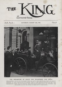 Il feldmaresciallo tedesco Alfred von Waldersee parte da Berlino per comandare la forza di spedizione internazionale contro i Boxer in Cina, agosto 1900 da Photographer German