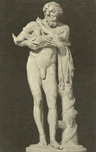 Silenus con il bambino Dioniso, scultura romana antica nella collezione della Glyptothek, Monaco, Germania da Photographer German