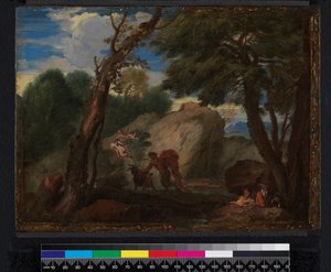 Paesaggio con figure mitologiche, prima del 1666