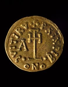 Solidus del Principe Arechi, verso, monete longobarde, VIII secolo