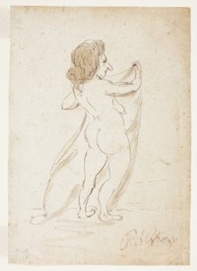 Donna nuda in piedi che tiene un velo da Pier Leone Ghezzi