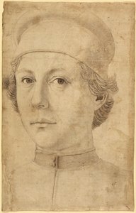 Ritratto di un giovane uomo, testa e spalle, con un berretto da Piero del Pollaiolo