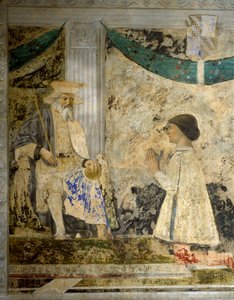 Ritratto di Sigismondo Pandolfo Malatesta (1417-1468) in preghiera davanti a San Sigismondo (Sigismondo). Affresco di Pietro di Benedetto dei Franceschi detto Piero della Francesca (1422-1492)