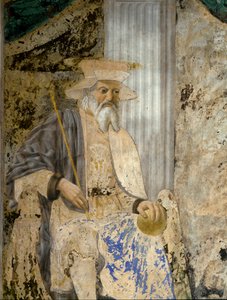 Ritratto di Sigismondo Pandolfo Malatesta (1417-1468) in preghiera davanti a San Sigismondo (Sigismondo). Dettaglio del santo. Affresco di Pietro di Benedetto dei Franceschi detto Piero della Francesca (1422-1492) da Piero della Francesca