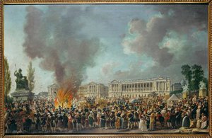 Gli emblemi della monarchia vengono bruciati in Place de la Concorde ... da Pierre Antoine (attr. to) Demachy