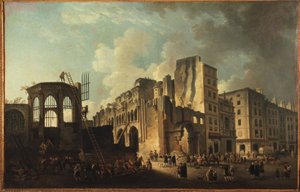 La demolizione della chiesa dei Santi Innocenti, rue Saint-Denis, circa 1787 da Pierre Antoine Demachy