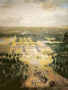 Veduta prospettica dei giardini del Grand Trianon a Versailles