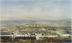 Veduta del Creusot e dei laboratori del Chateau de la Verrerie, litografia da acquerello di Pierre Tremaux (1818-1895)