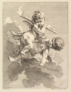 Due cupidi, uno con una torcia, l