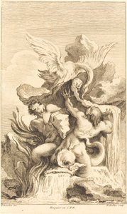 Due tritoni e un cigno, nel o dopo il 1736 da Pierre Alexandre Aveline