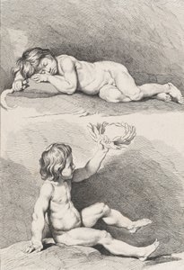 Due bambini nudi, uno che dorme e l