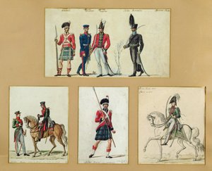 Le uniformi dei soldati scozzesi e degli ufficiali prussiani, inglesi, hannoveriani e russi nel 1814 da Pierre Antoine Lesueur