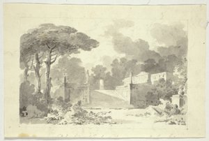 Veduta del parco di Versailles: Scalinata monumentale, piedistallo e tempio