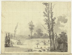 Veduta del parco di Versailles: Scala e due pioppi da Pierre Antoine Mongin