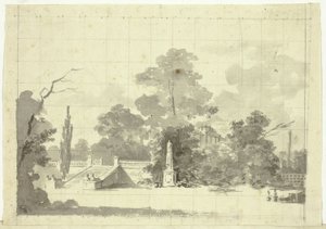 Veduta del parco di Versailles: Scala con due coppie di sfingi da Pierre Antoine Mongin