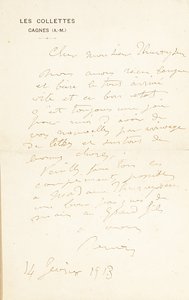 Lettera autografa firmata al Dr. Fritz Thurneyssen, Parigi e Les Collettes, 24 giugno 1908 da Pierre Auguste Renoir