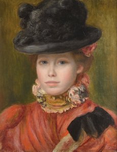 Ragazza con cappello nero e fiori rossi da Pierre Auguste Renoir