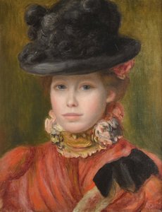 Ragazza con cappello nero e fiori rossi