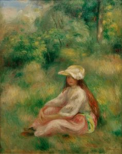Giovane ragazza in rosa in un paesaggio da Pierre Auguste Renoir