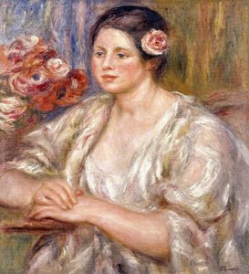 Madeleine in una Camicetta Bianca e Mazzo di Fiori, c.1915-1919 da Pierre Auguste Renoir