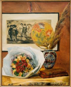 Natura morta con bouquet e ventaglio da Pierre Auguste Renoir