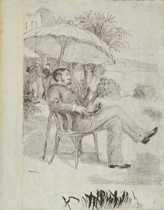 Sulla terrazza di un hotel a Bordighera: Il pittore Jean Martin controlla il suo conto (Illustrazione per "L
