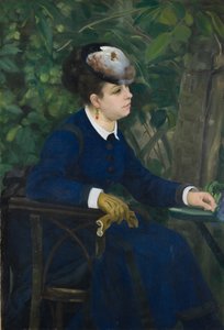 Donna in un giardino Donna con cappello di gabbiano, 1868 da Pierre Auguste Renoir