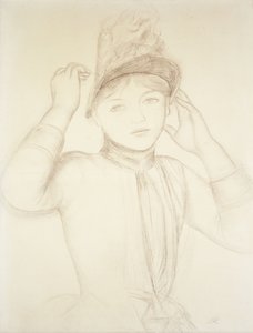 Giovane donna che sistema il cappello, c.1885 da Pierre Auguste Renoir