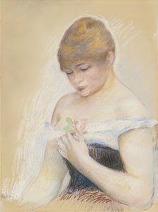 Giovane donna che tiene un fiore. Ritratto dell