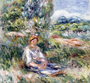 Giovane Donna Seduta in un Prato da Pierre Auguste Renoir