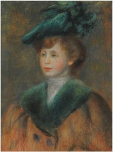 Giovane donna con cappello verde da Pierre Auguste Renoir