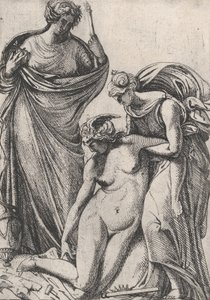 Studio che supporta la personificazione svenuta della Scultura, in piedi accanto a loro da Pierre Biard