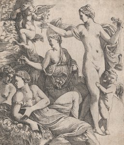 Venere, in piedi con le tre Grazie, riceve un fiore da un putto, 1607-61 da Pierre Biard