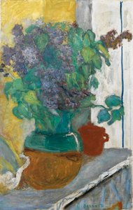 Francese: Lilas mauve dans un vase de terre jaune et vert da Pierre Bonnard