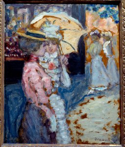 La passeggiata Due giovani donne eleganti vestite alla moda Belle Époque parlano sotto il loro ombrello da Pierre Bonnard