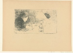 Due giocatori di carte a tavola con lampada da Pierre Bonnard
