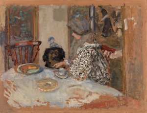Donna con cane, o Donna e cane a tavola da Pierre Bonnard