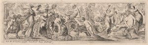 Putto che guida capre attraverso ghirlande