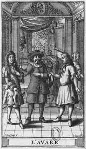 Molière come Arpagone, illustrazione del frontespizio da 