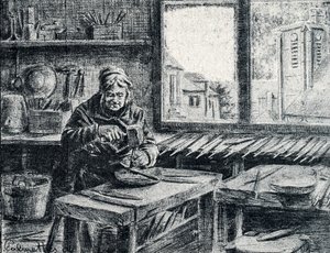 Un operaio che fabbrica lime, incisione di Pierre Calmette, collezione privata da Pierre Calmettes