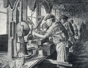 Laboratorio di taglio nella fabbrica di cristallo a Sèvres vicino a Parigi Incisione da 