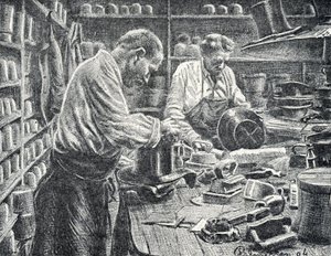 Fabbrica di cilindri di seta. Incisione di Pierre Calmette Collezione privata